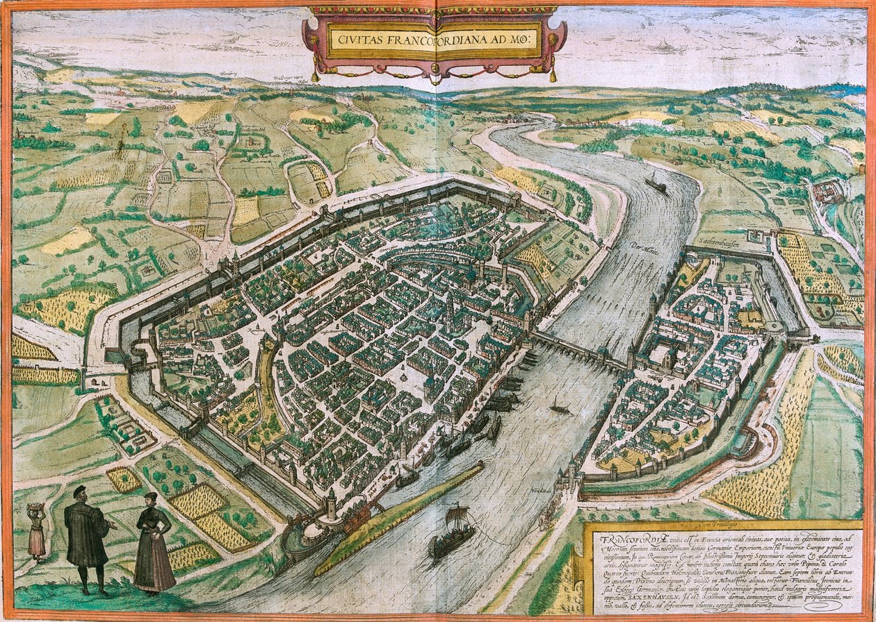 Mapa de Frankfurt (Francofordia), Alemania (aguafuerte) de Franz Hogenberg