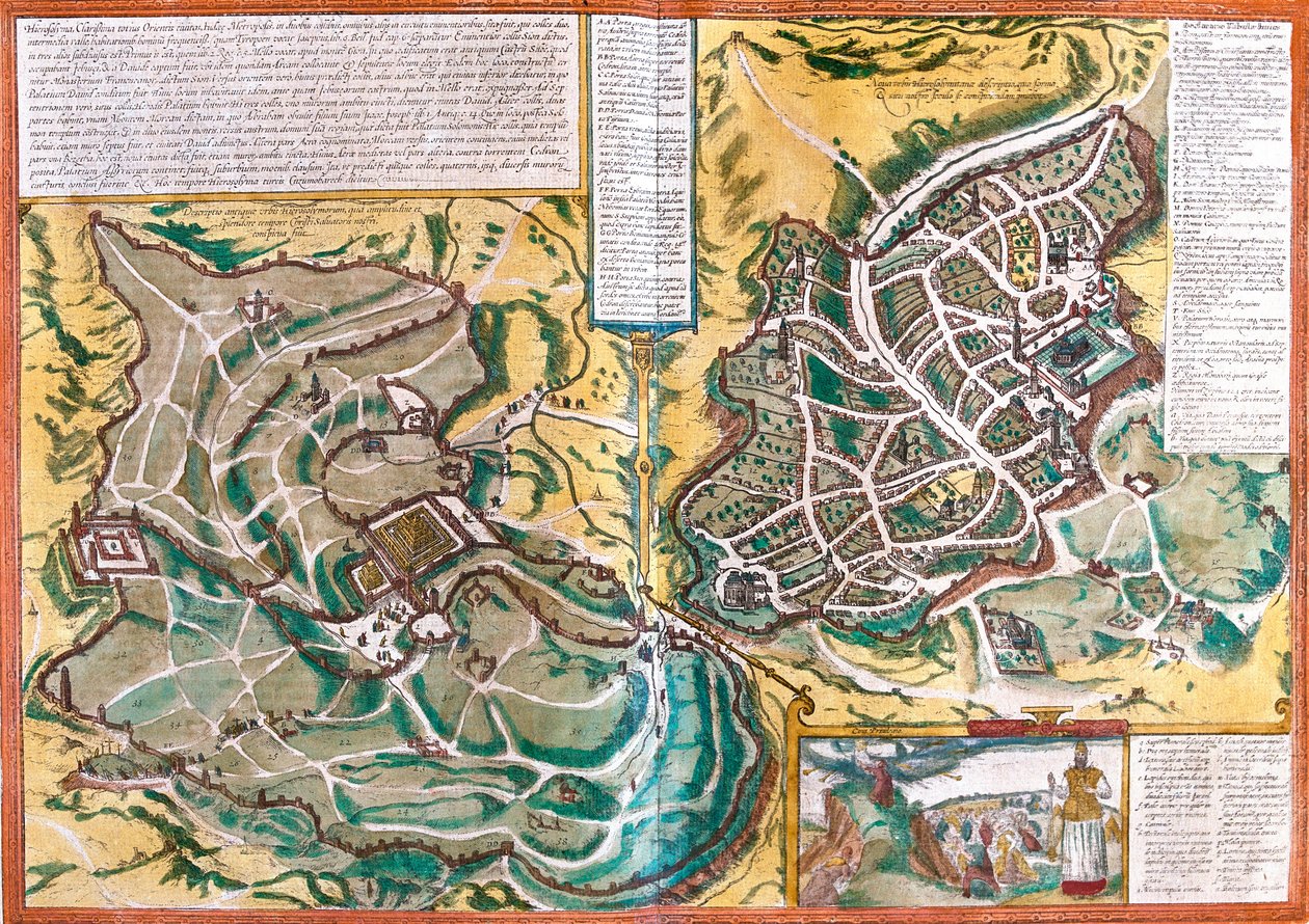 Mapa de Jerusalén, Israel de Franz Hogenberg