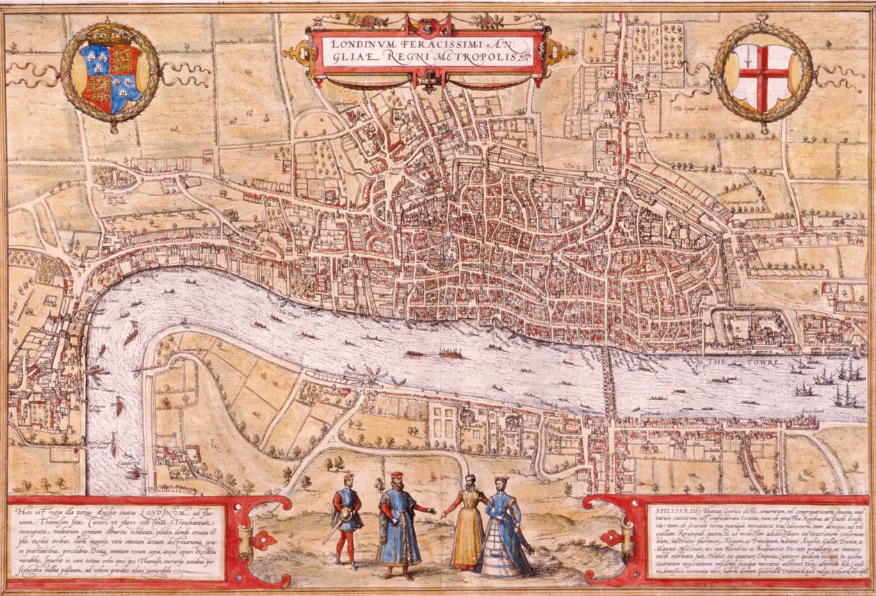 Mapa de la Ciudad de Londres, Southwark y parte de Westminster, 1572 de Franz Hogenberg