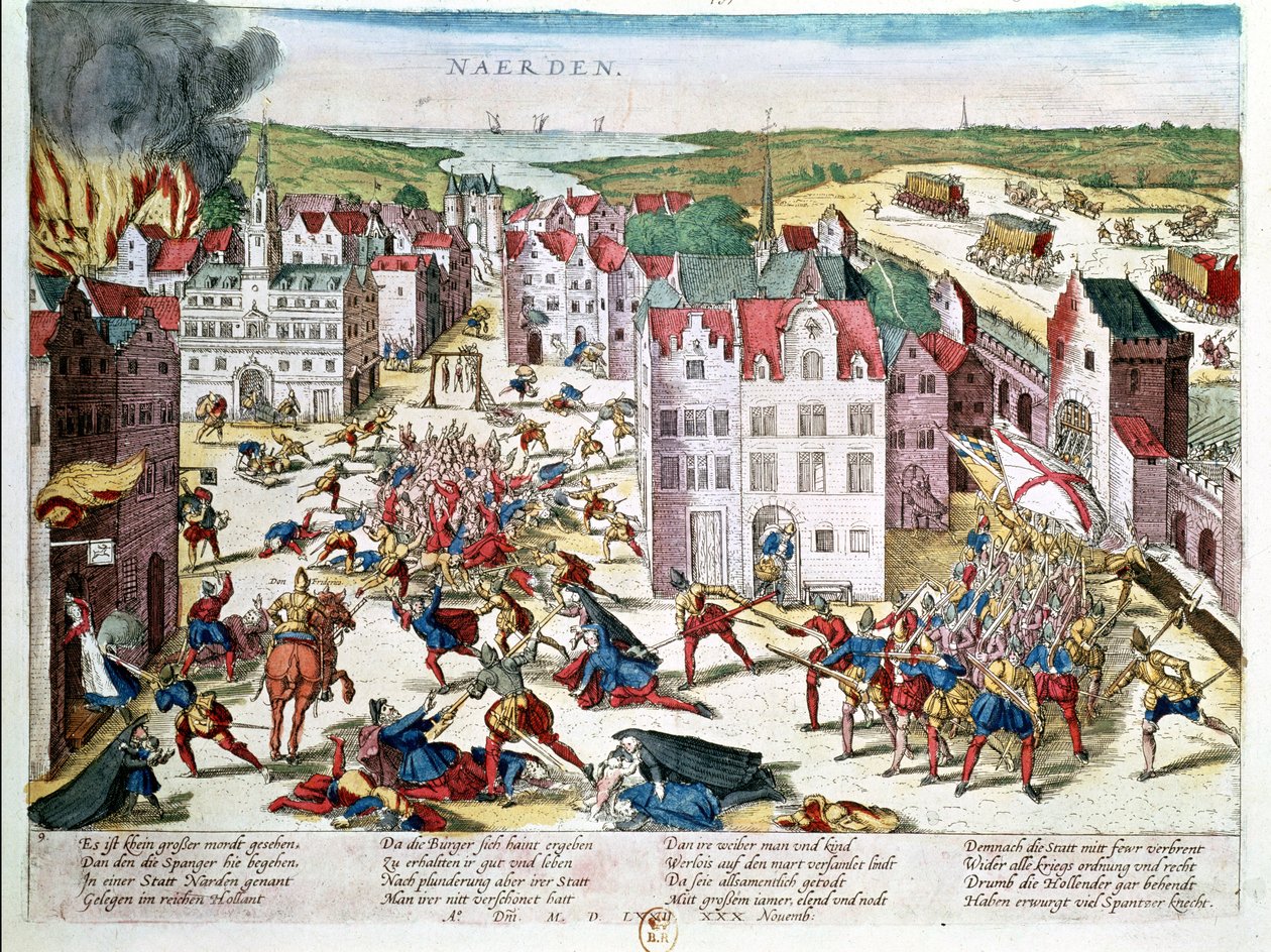 Masacre en Flandes durante el Gobierno de Fernando Álvarez de Toledo (1508-82) Duque de Alba, 30 de noviembre de 1572 de Franz Hogenberg