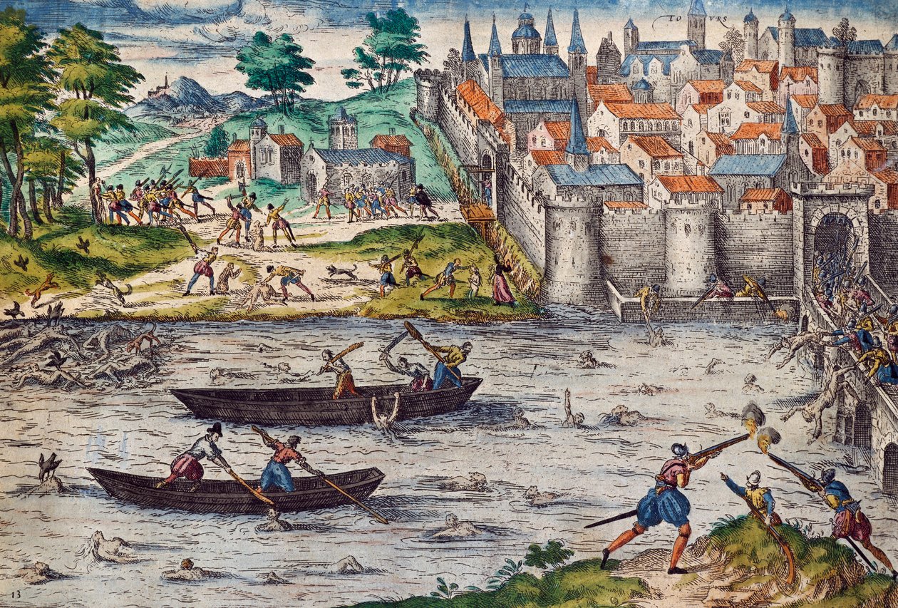 Masacres de Tours, julio de 1562 durante las guerras de religión contra los hugonotes, grabado de Franz Hogenberg (1535-1590), Francia de Franz Hogenberg