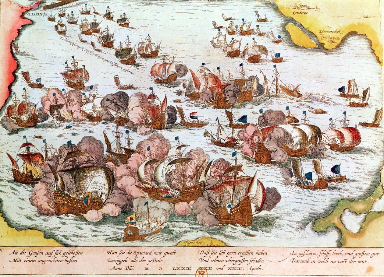 Combate naval entre los Mendigos del Mar y los españoles en 1573 de Franz Hogenberg