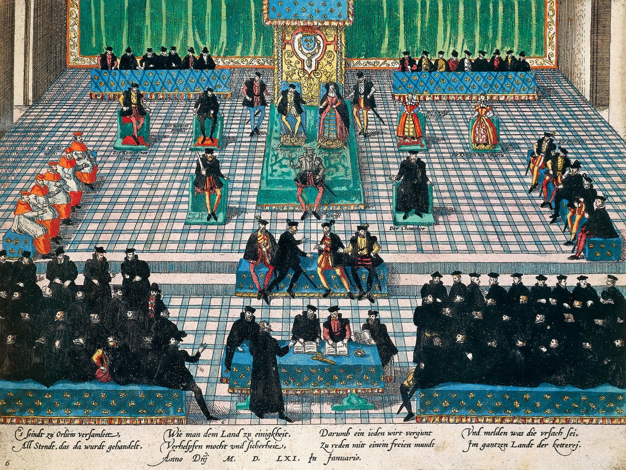 Sesión de los Estados Generales en Orleans, enero de 1561, grabado por Franz Hogenberg, Francia de Franz Hogenberg