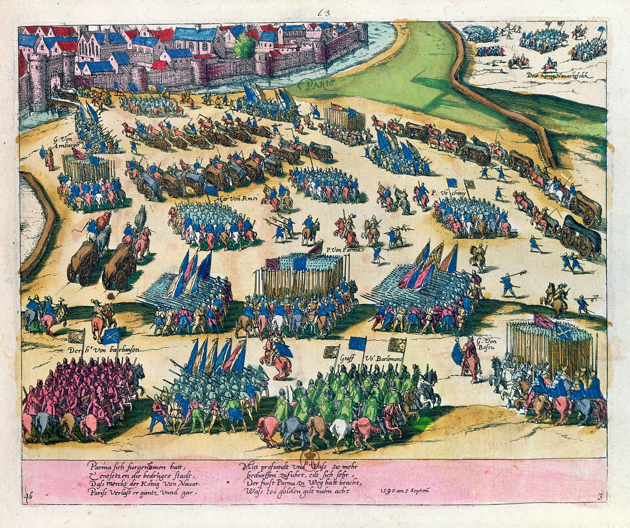 El duque de Parma libera París del asedio por las fuerzas de Enrique IV en 1590 de Franz Hogenberg
