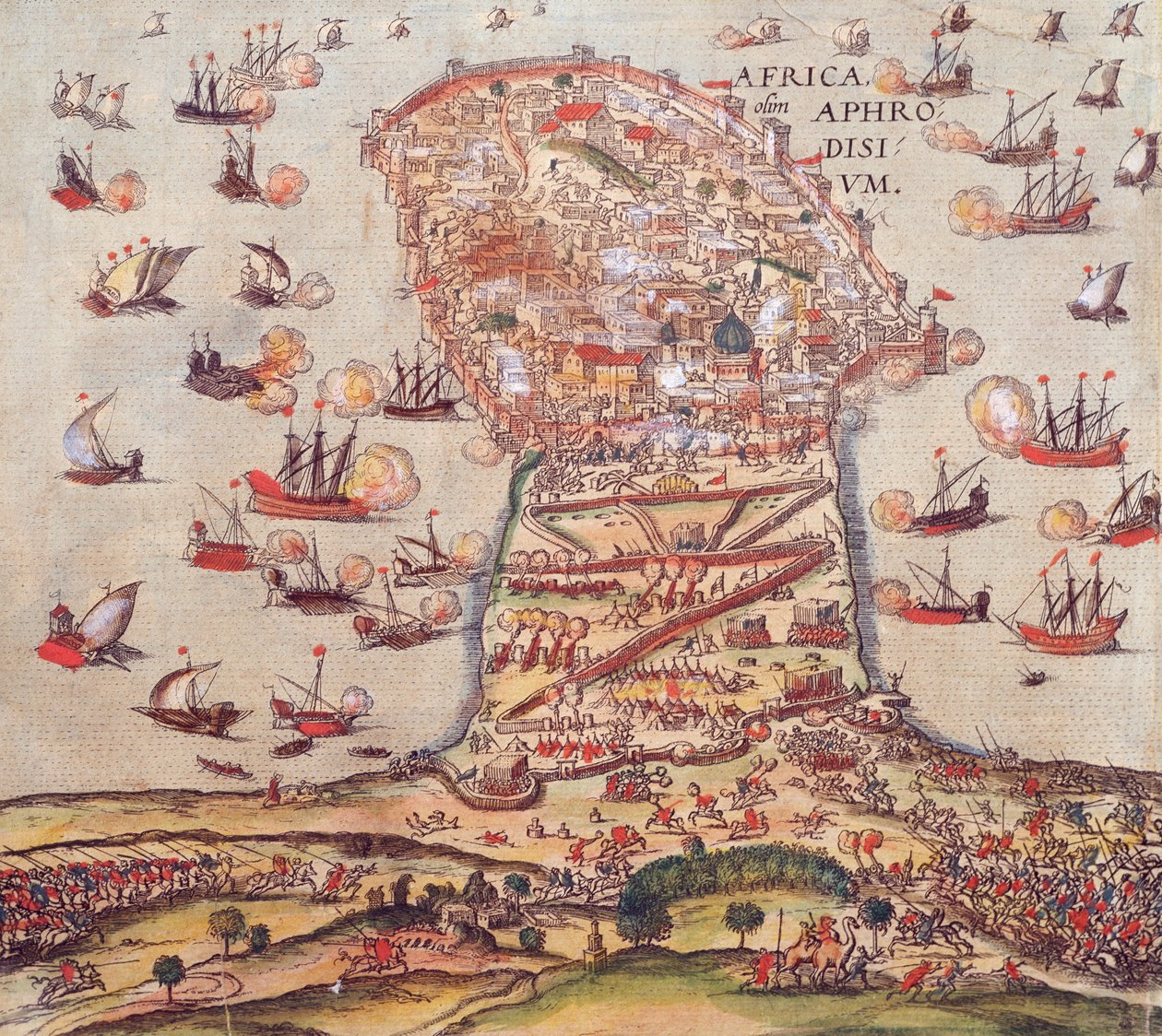 El Corsario Otomano Khayr al-Din Barbarroja contra el Ejército de Carlos V de Franz Hogenberg