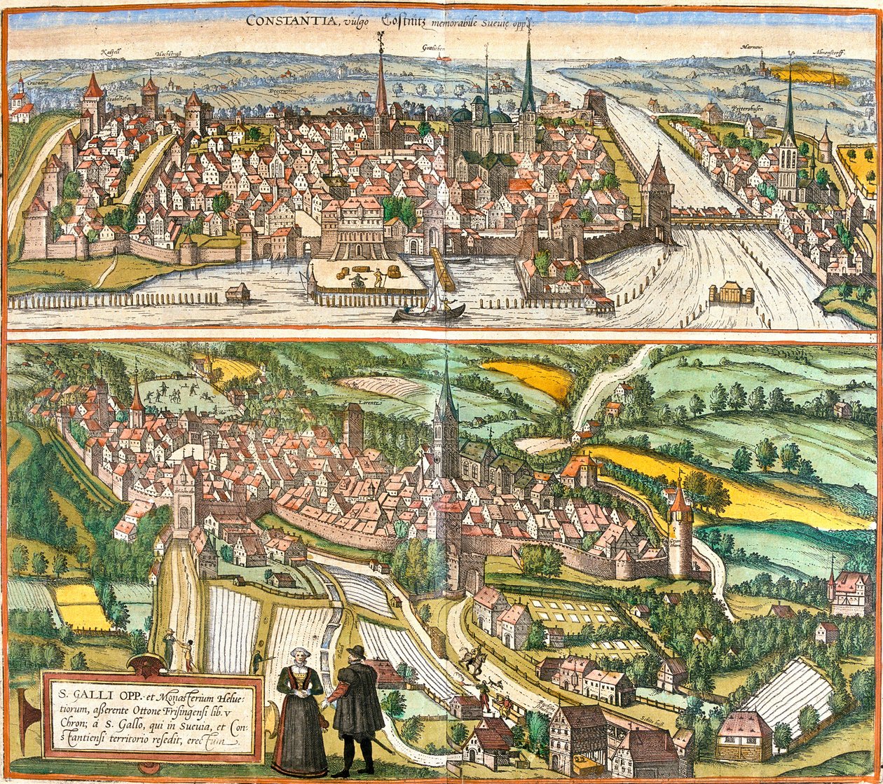 Vistas de Constanza, Alemania y San Galo, Suiza de Franz Hogenberg