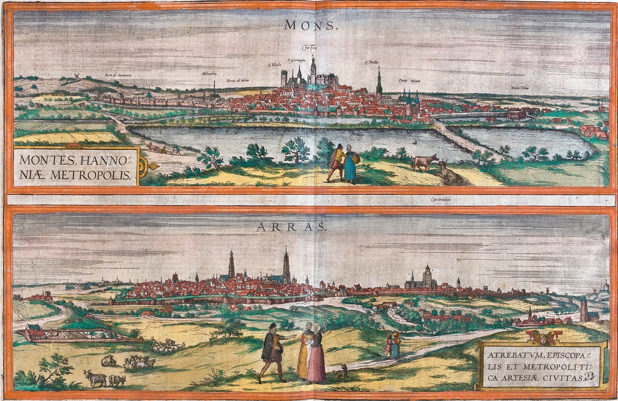 Vistas de Mons (Bélgica) y Arras, Francia de Franz Hogenberg