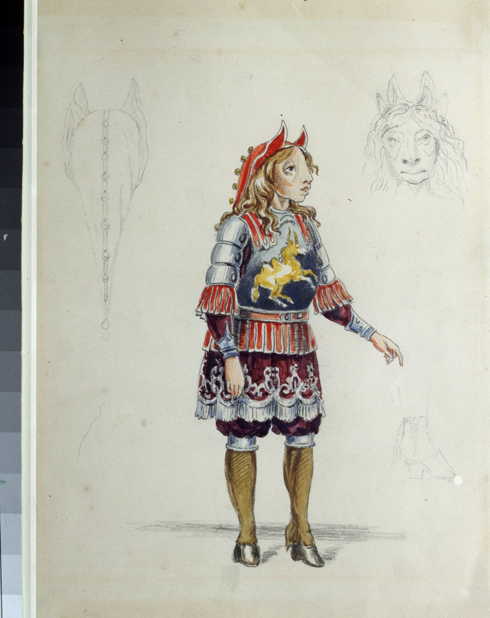 Diseño de vestuario para el ballet El caballito jorobado de C. Pugni (1802-1870). El caballito. Obra de Franz Iosifovich Nordmark, lápiz y acuarela sobre papel de Franz Iosifovich Nordmark