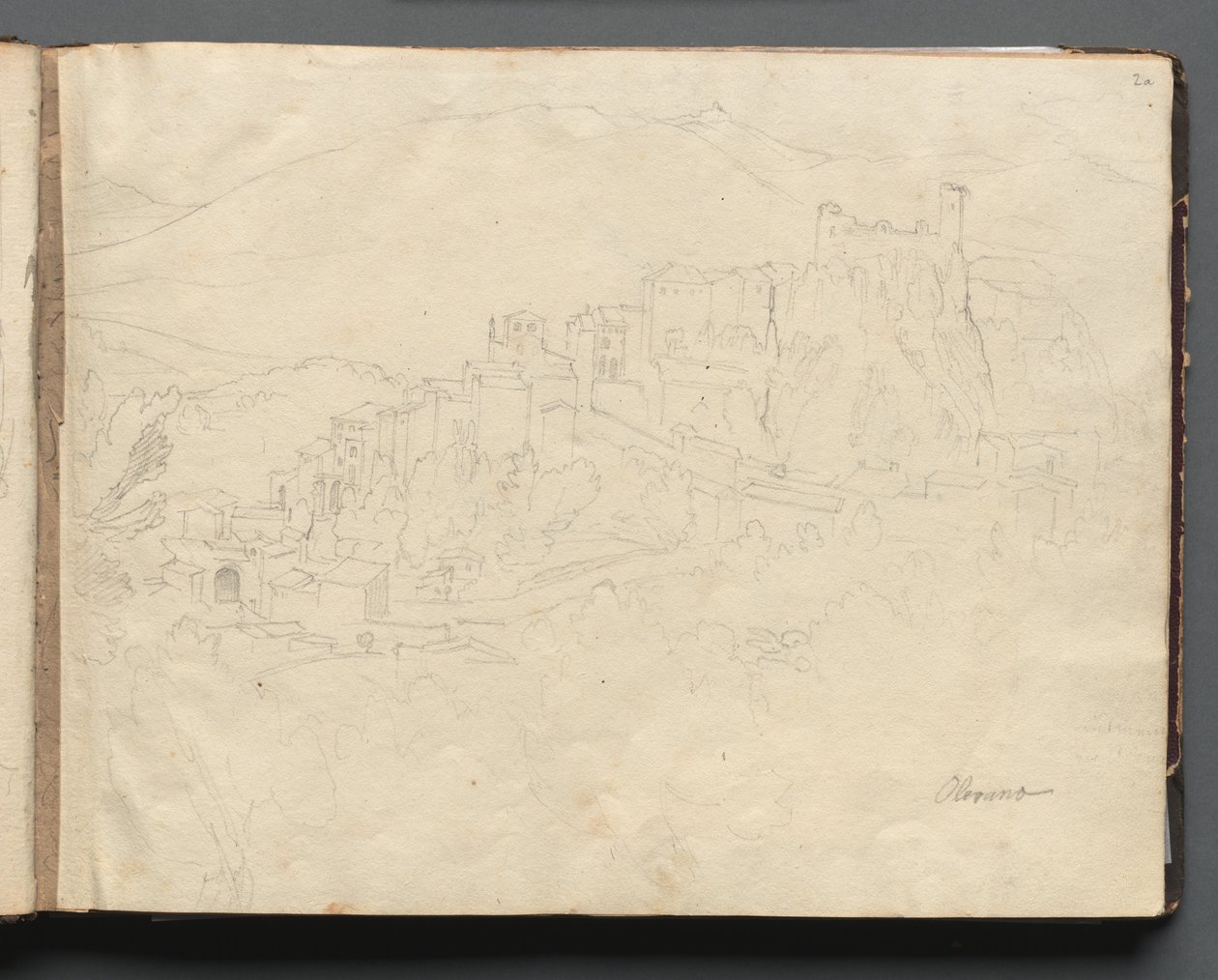 Álbum con Vistas de Roma y Alrededores, Estudios de Paisajes, página 02a: "Olevano" de Franz Johann Heinrich Nadorp