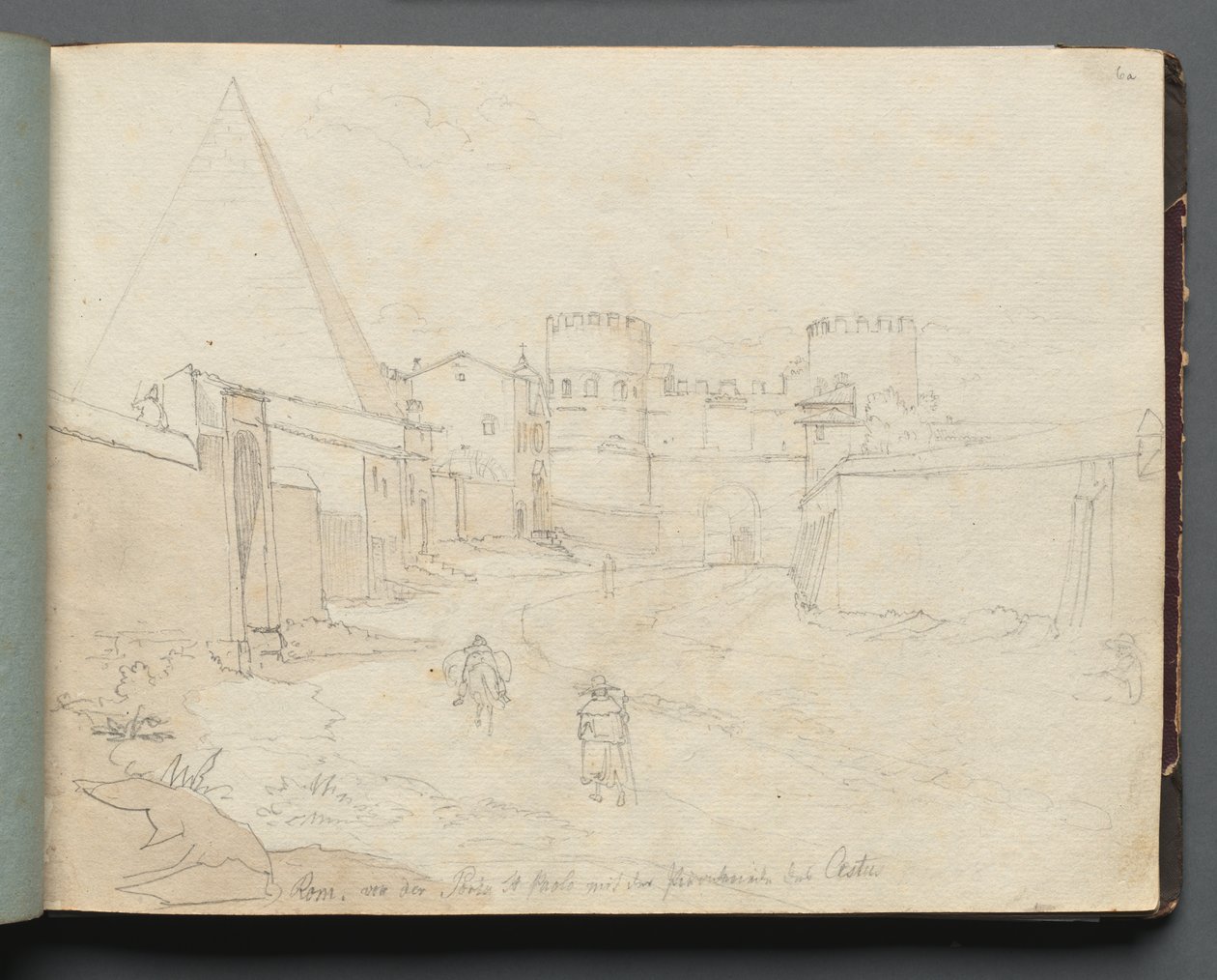 Album with Views of Rome and Surroundings, Landscape Studies, page 06a: "Rome von der Porta St. Paolo" de Franz Johann Heinrich Nadorp