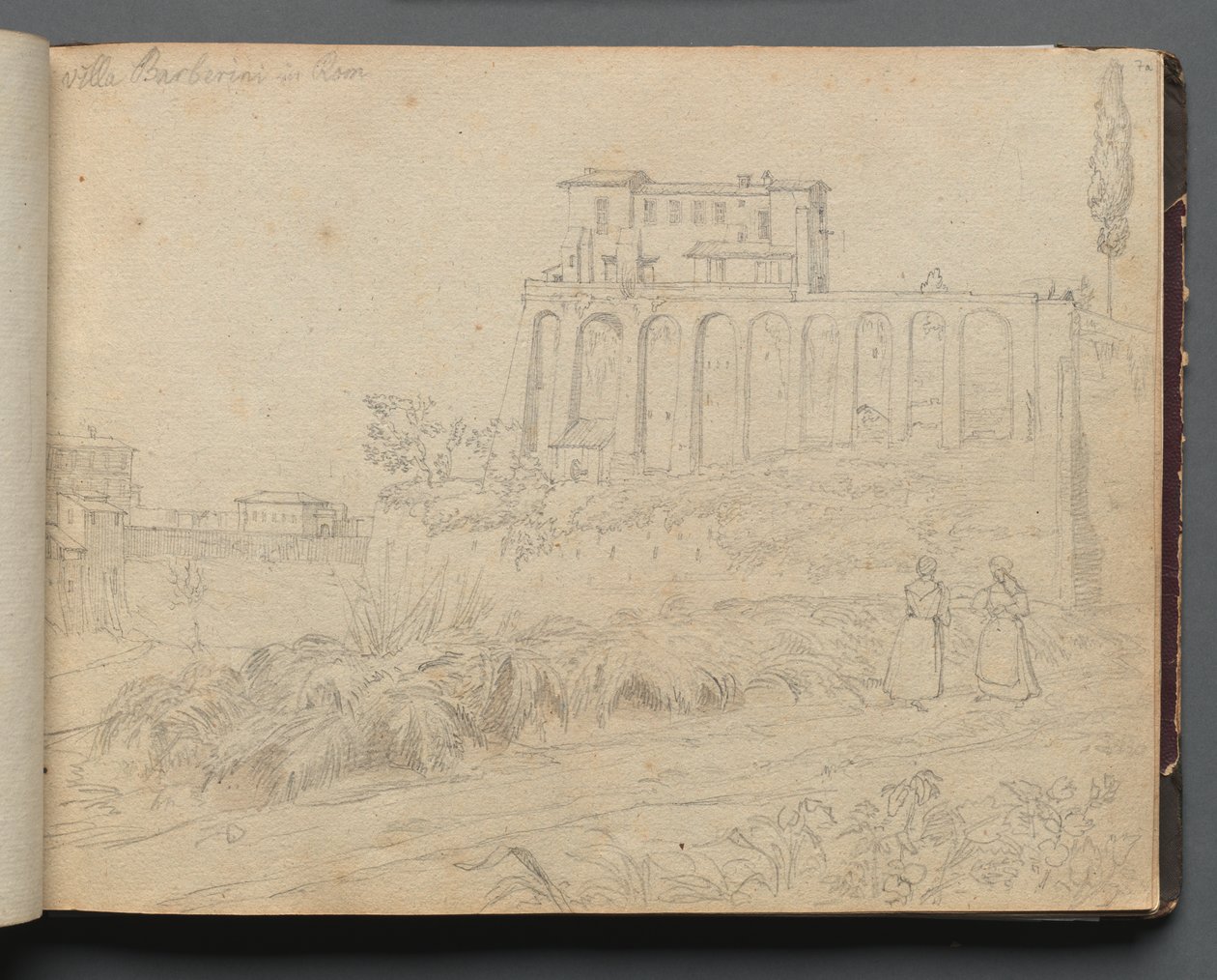 Album with Views of Rome and Surroundings, Landscape Studies, page 07a: "Villla Barberini in Rome" de Franz Johann Heinrich Nadorp
