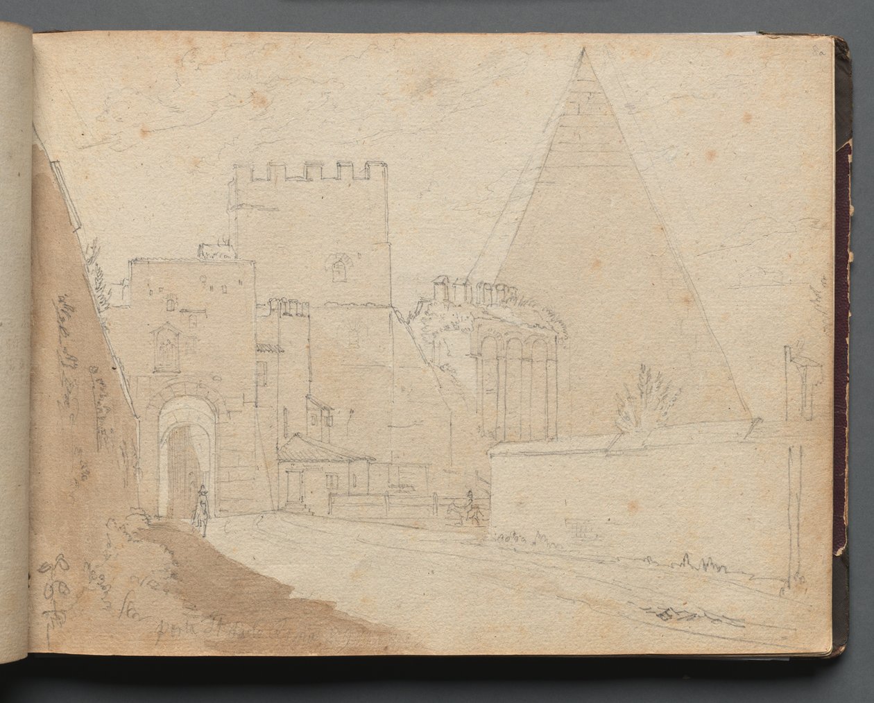 Album with Views of Rome and Surroundings, Landscape Studies, page 08a: "Porta St. Paolo" de Franz Johann Heinrich Nadorp