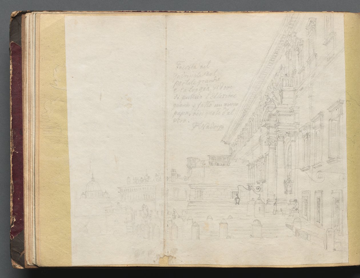Álbum con vistas de Roma y alrededores, estudios de paisajes, página 15b: Vista arquitectónica romana de Franz Johann Heinrich Nadorp