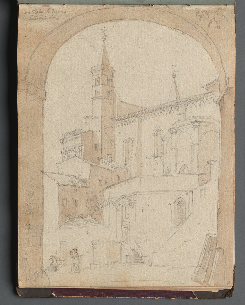 Álbum con vistas de Roma y alrededores, estudios de paisajes, página 18a: San Juan de Letrán, Roma de Franz Johann Heinrich Nadorp