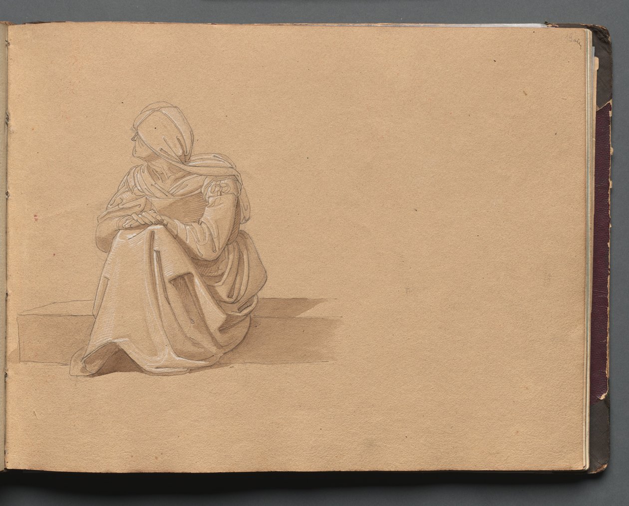 Álbum con vistas de Roma y alrededores, estudios de paisajes, página 19a: Figura femenina sentada de Franz Johann Heinrich Nadorp