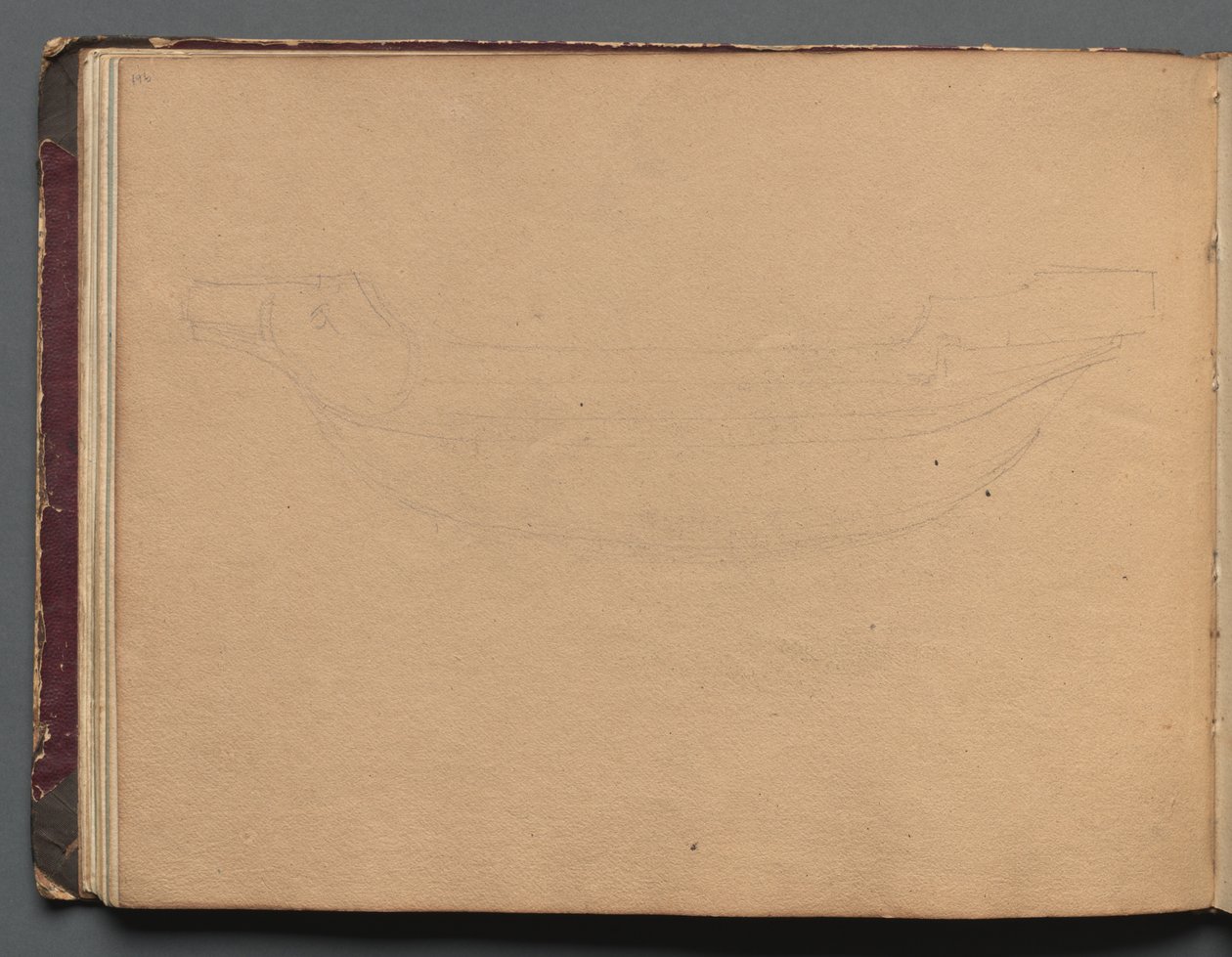 Álbum con vistas de Roma y alrededores, estudios de paisajes, página 19b: Boceto de un barco de Franz Johann Heinrich Nadorp