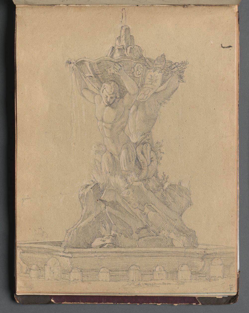 Álbum con vistas de Roma y alrededores, estudios de paisajes, página 21a: Fuente romana de Franz Johann Heinrich Nadorp