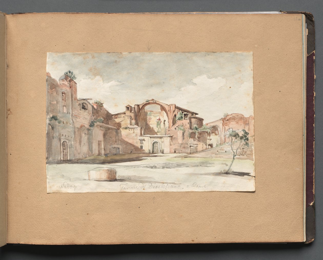 Álbum con vistas de Roma y alrededores, estudios de paisajes, página 22a: Termas de Diocleciano, Roma de Franz Johann Heinrich Nadorp