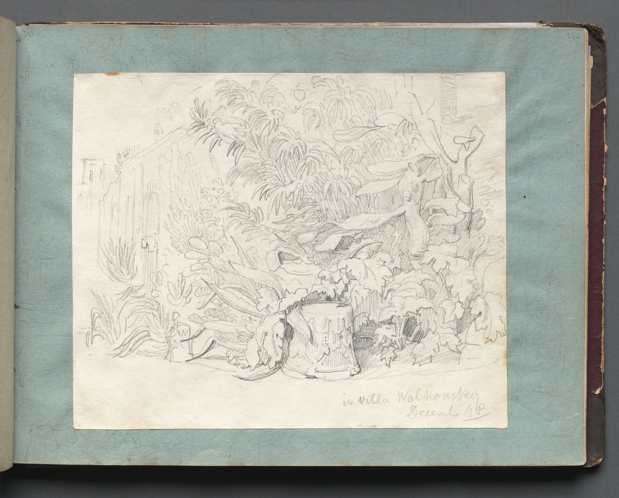 Álbum con vistas de Roma y alrededores, estudios de paisajes, página 24a: En Villa Walkonsky de Franz Johann Heinrich Nadorp