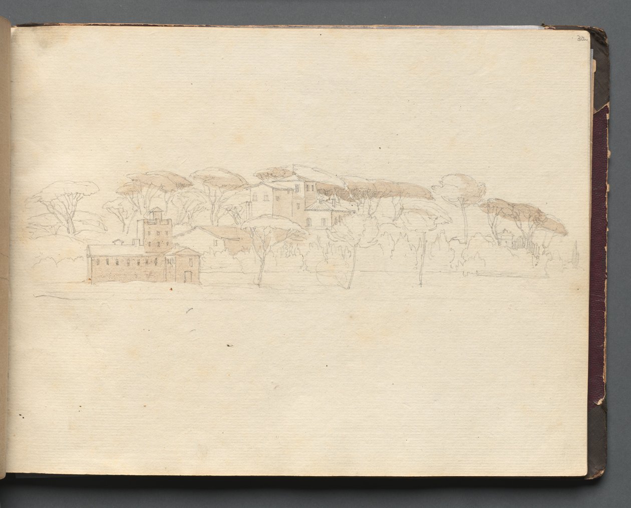 Álbum con vistas de Roma y alrededores, estudios de paisajes, página 30a: Vista panorámica romana de Franz Johann Heinrich Nadorp
