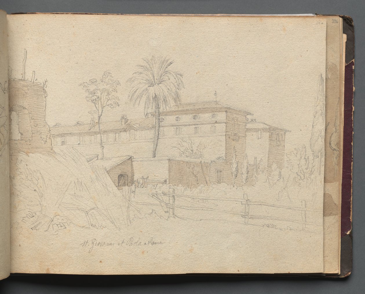 Álbum con vistas de Roma y alrededores, estudios de paisajes, página 38a: San Giovanni e Paolo de Franz Johann Heinrich Nadorp