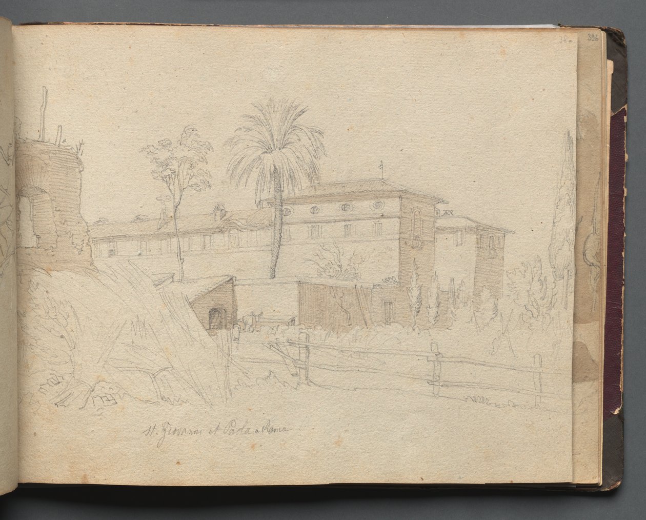 Album with Views of Rome and Surroundings, Landscape Studies, page 38a: :St. Giovanni e Paolo, Rome" de Franz Johann Heinrich Nadorp