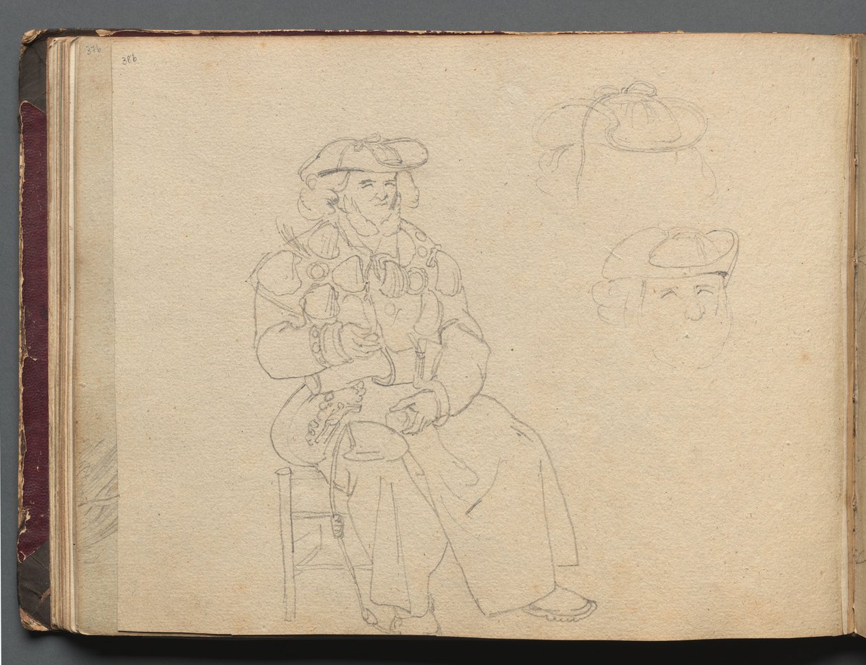 Álbum con vistas de Roma y alrededores, estudios de paisajes, página 38b: estudio de figura de Franz Johann Heinrich Nadorp