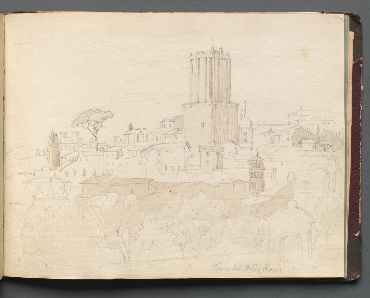 Álbum con vistas de Roma y alrededores, estudios de paisajes, página 47a: Torre del Nero, Roma de Franz Johann Heinrich Nadorp