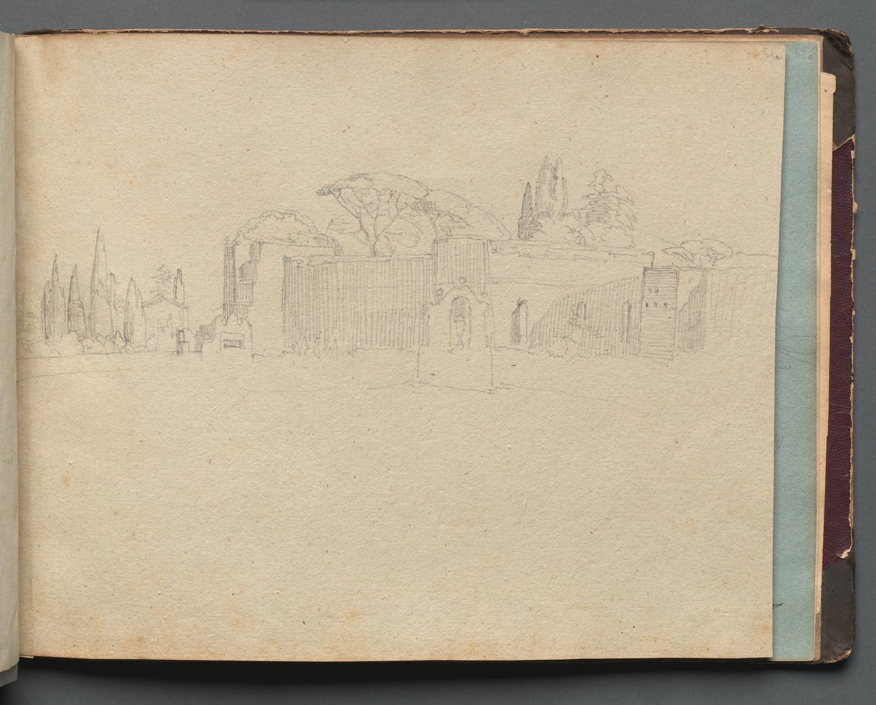 Álbum con vistas de Roma y alrededores, estudios de paisajes, página 51a: Paisaje romano de Franz Johann Heinrich Nadorp