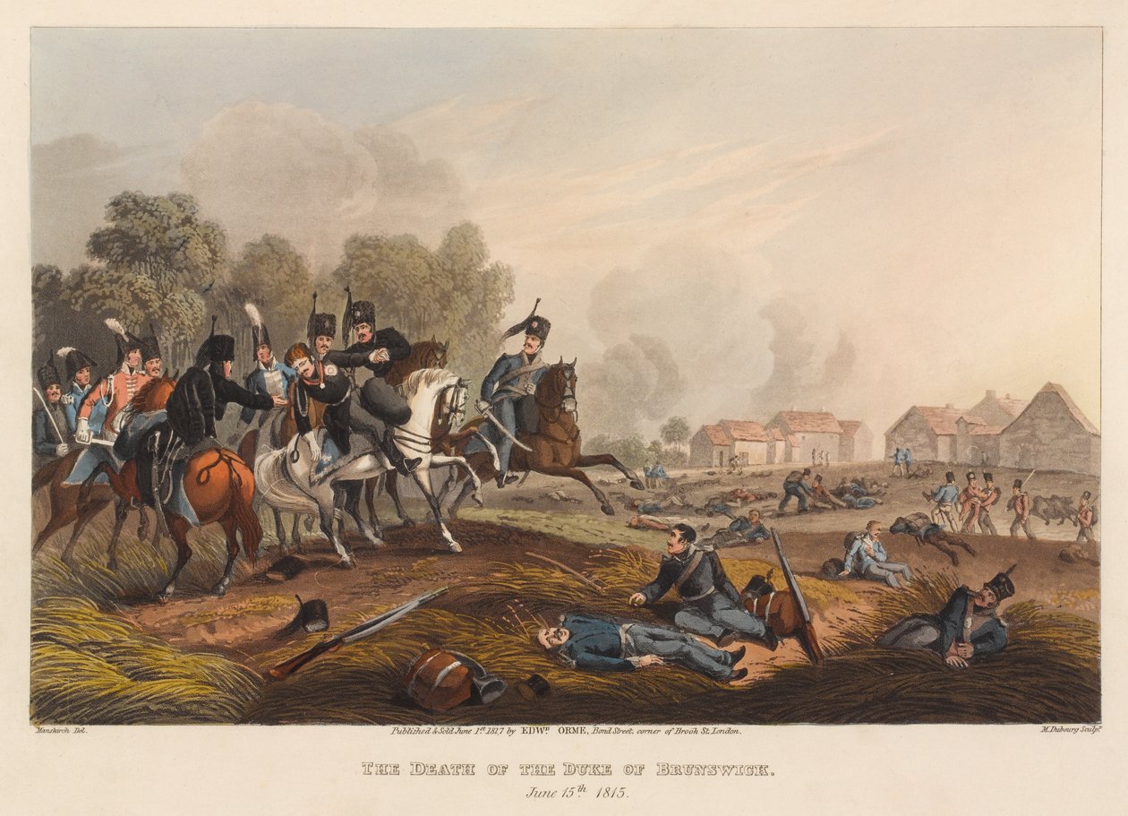 La Muerte del Duque de Brunswick, 15 de junio de 1815 de Franz Joseph (after) Manskirch