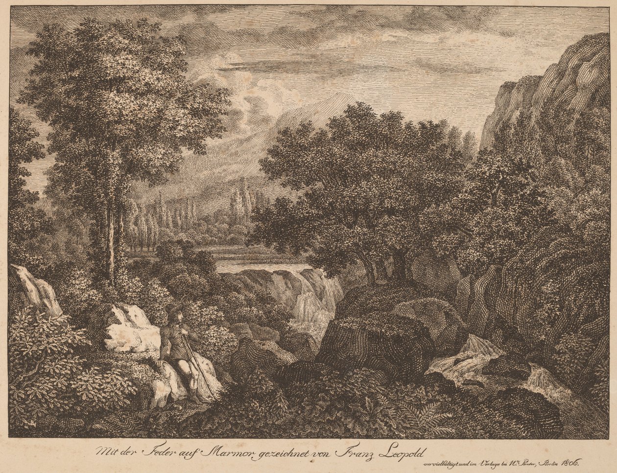 Viajeros descansando en un paisaje montañoso de Franz Joseph Leopold