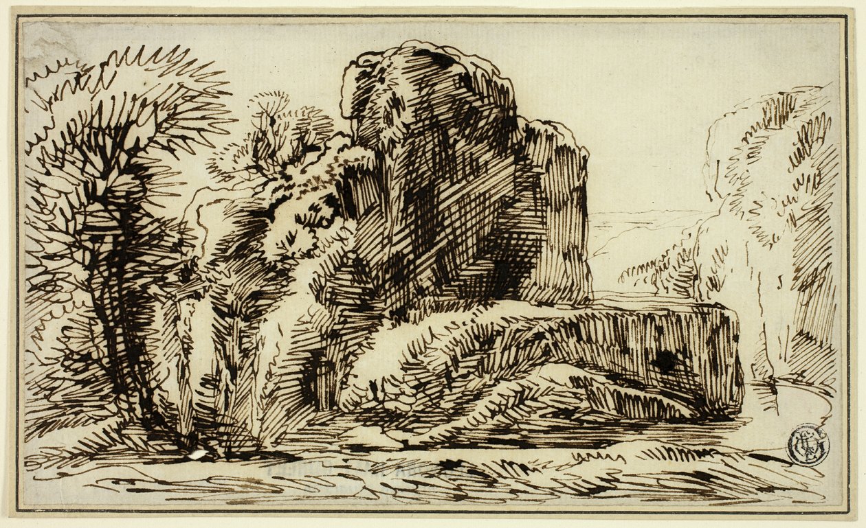 Rocas, árboles y río de Franz Kobell