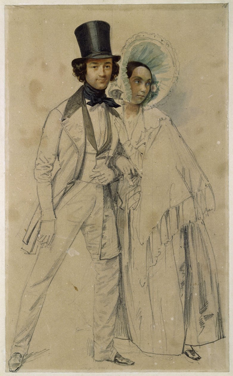 El matrimonio Paul y Amalie Taglioni (Estudio para la pintura «Desfile del primer regimiento de guardia de a pie», 1839) de Franz Krüger