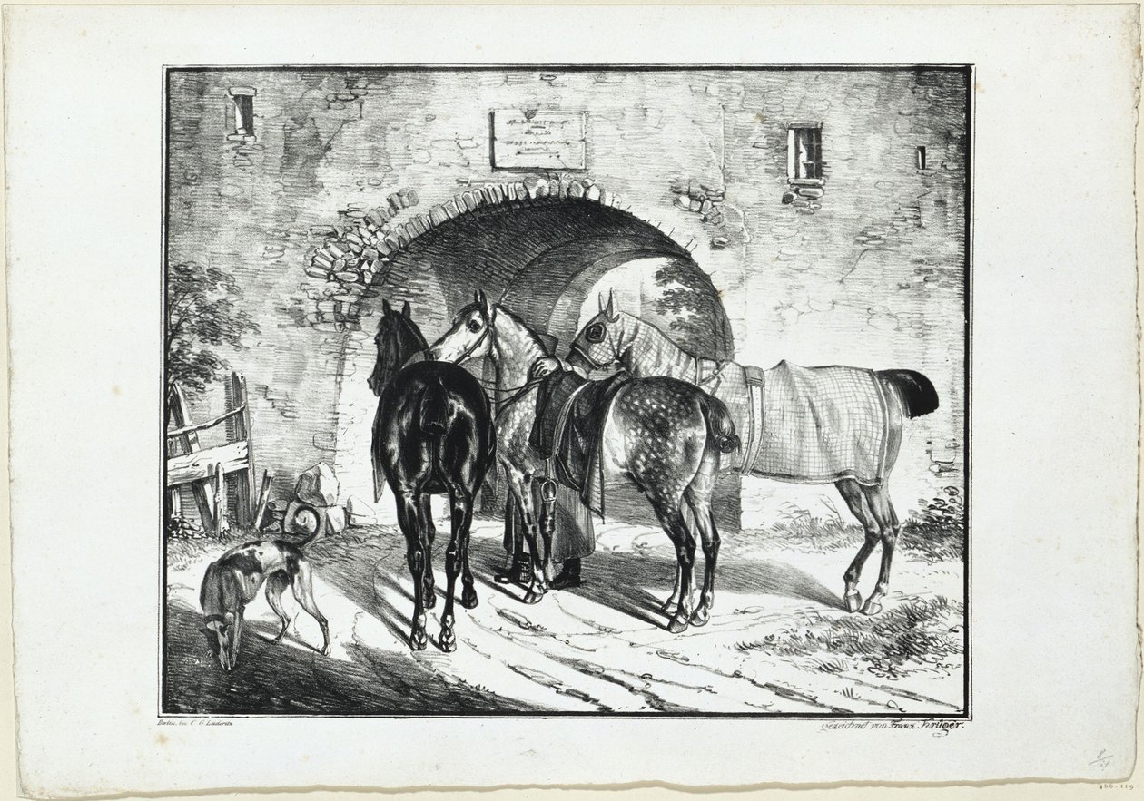 Tres caballos en el camino de acceso de Franz Krüger