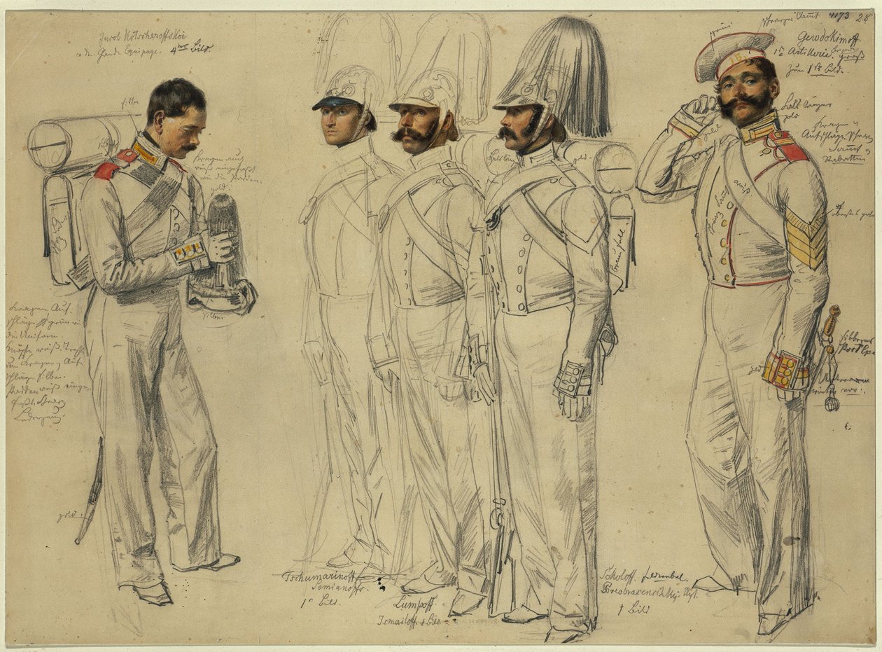 Jacob Kotscheroffskoy, Tschumarinoff Semianoffs, Lumpoff Ismailoff, Sokoloff Feldwebel Gewdokimoff de Franz Krüger