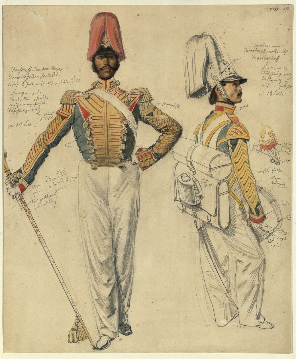 Tambor mayor Vasily Kossarev, tamborilero del regimiento Kuzma Krassilnikov de Franz Krüger