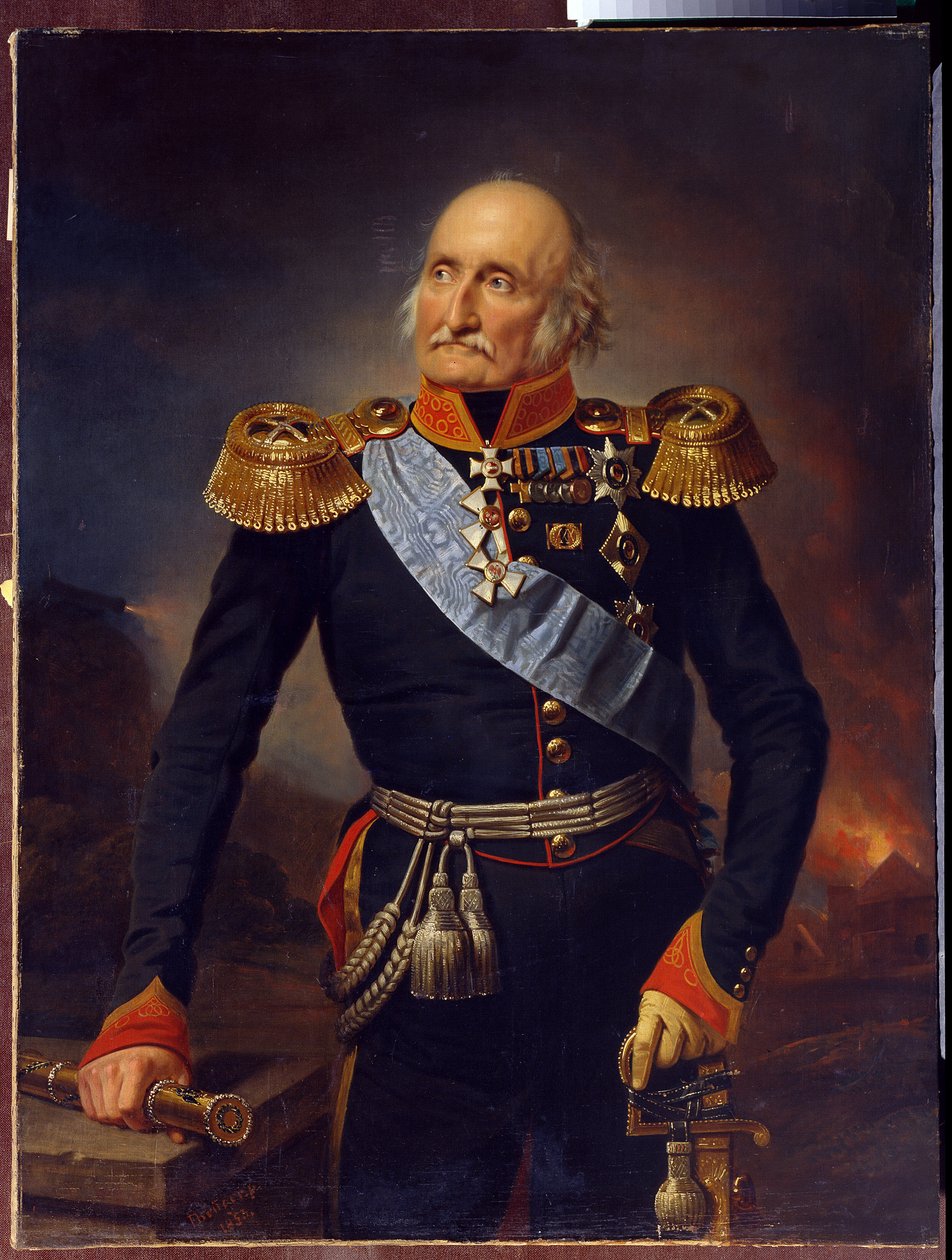 Retrato del Mariscal como Louis Adolphe Pierre zu Sayn Wittgenstein (1769-1843). (Retrato del Mariscal de Campo Conde Ludwig Adolf Peter o Sayn Wittgenstein Ludwigsburg). Pintura de Franz Kruger (1797-1857), óleo sobre lienzo de Franz Krüger