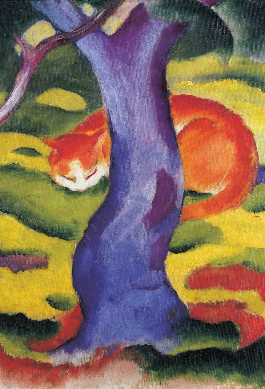 Gato detrás del árbol de Franz Marc