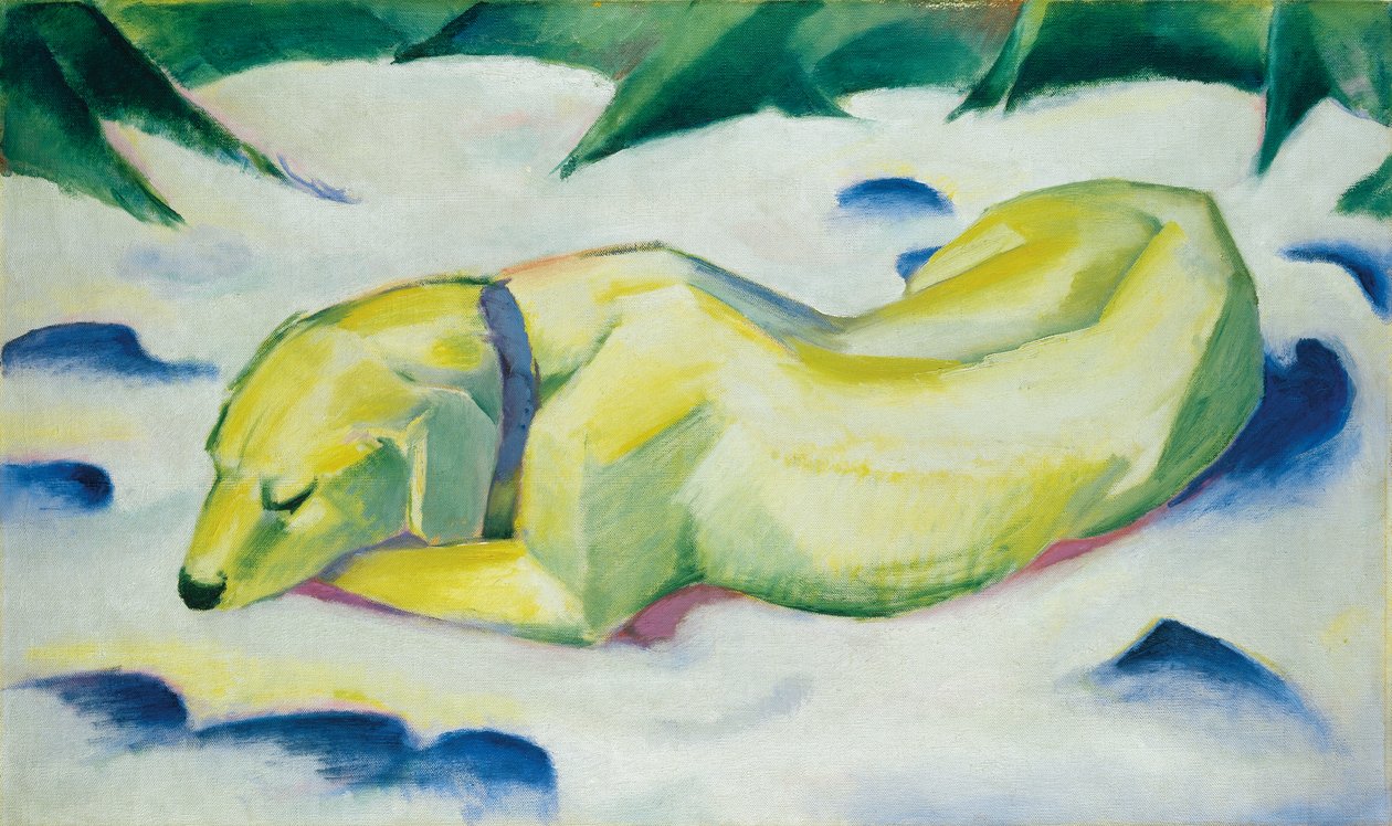 Perro tumbado en la nieve, c.1911 (óleo sobre lienzo) de Franz Marc