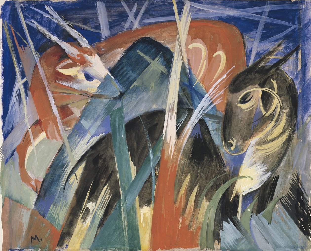 Animales de fábula I, Composición con animales I, 1913 de Franz Marc