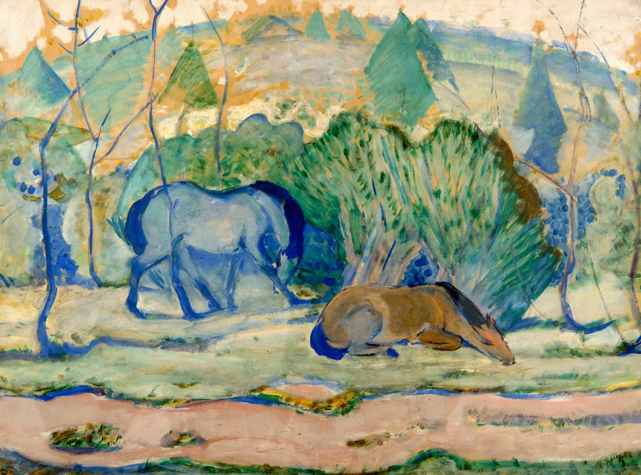 Caballos en el pasto Caballos en un paisaje de Franz Marc