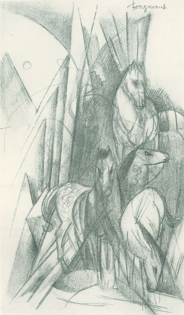 Composición de caballos y formas abstractas de Franz Marc