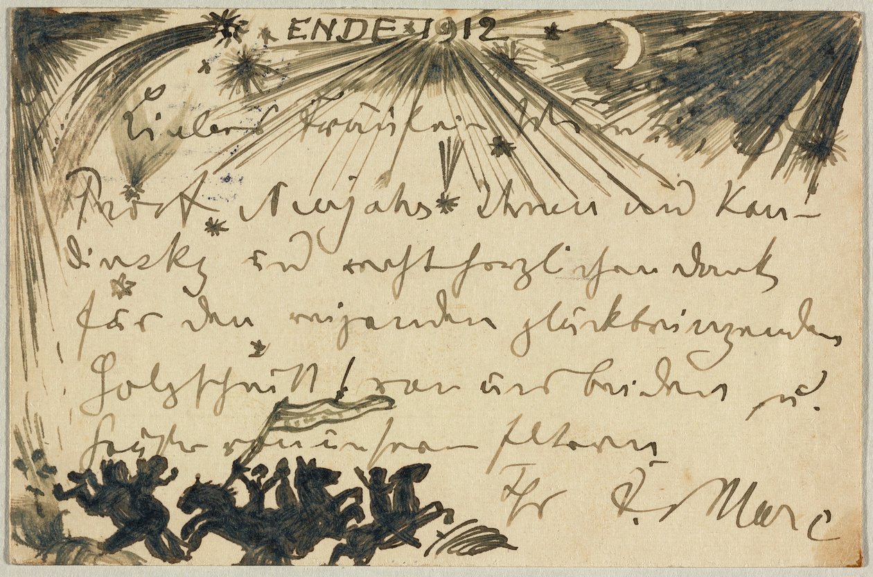 Saludo de Año Nuevo, postal a Gabriele Münter en Munich de Franz Marc