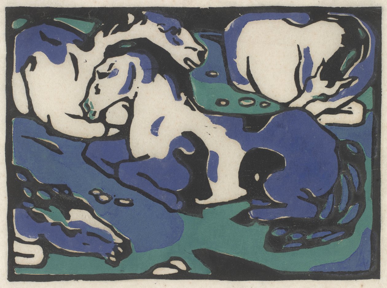 Caballos descansando, 1911-1912, impreso en 1916 de Franz Marc