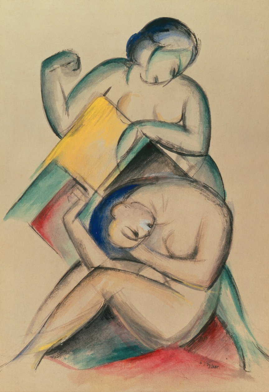Dos mujeres desnudas, c.1910-15 (gouache y acuarela sobre papel) de Franz Marc