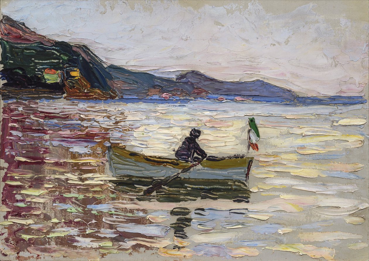 Vista sobre Rapallo con barco en el mar de Franz Marc