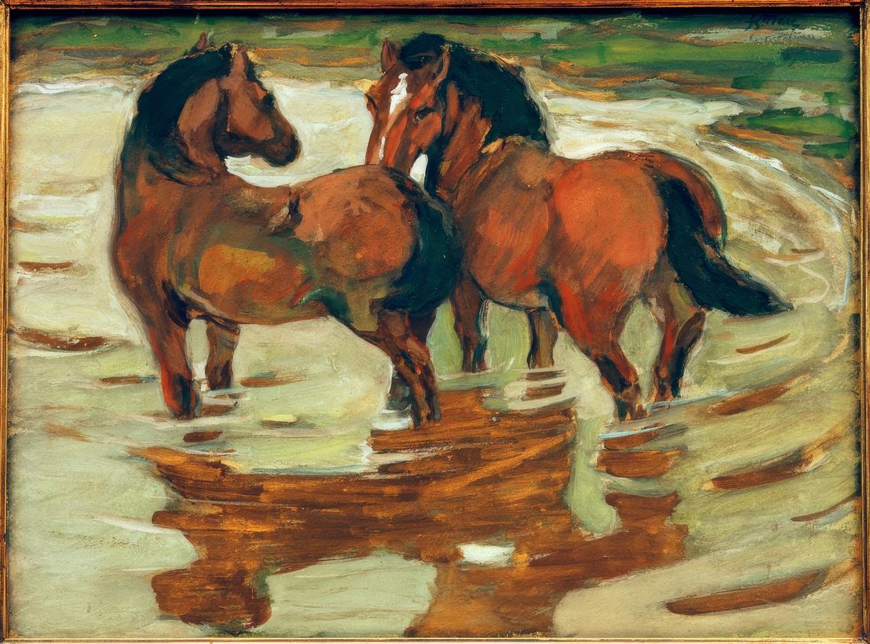 Dos caballos en el abrevadero de Franz Marc