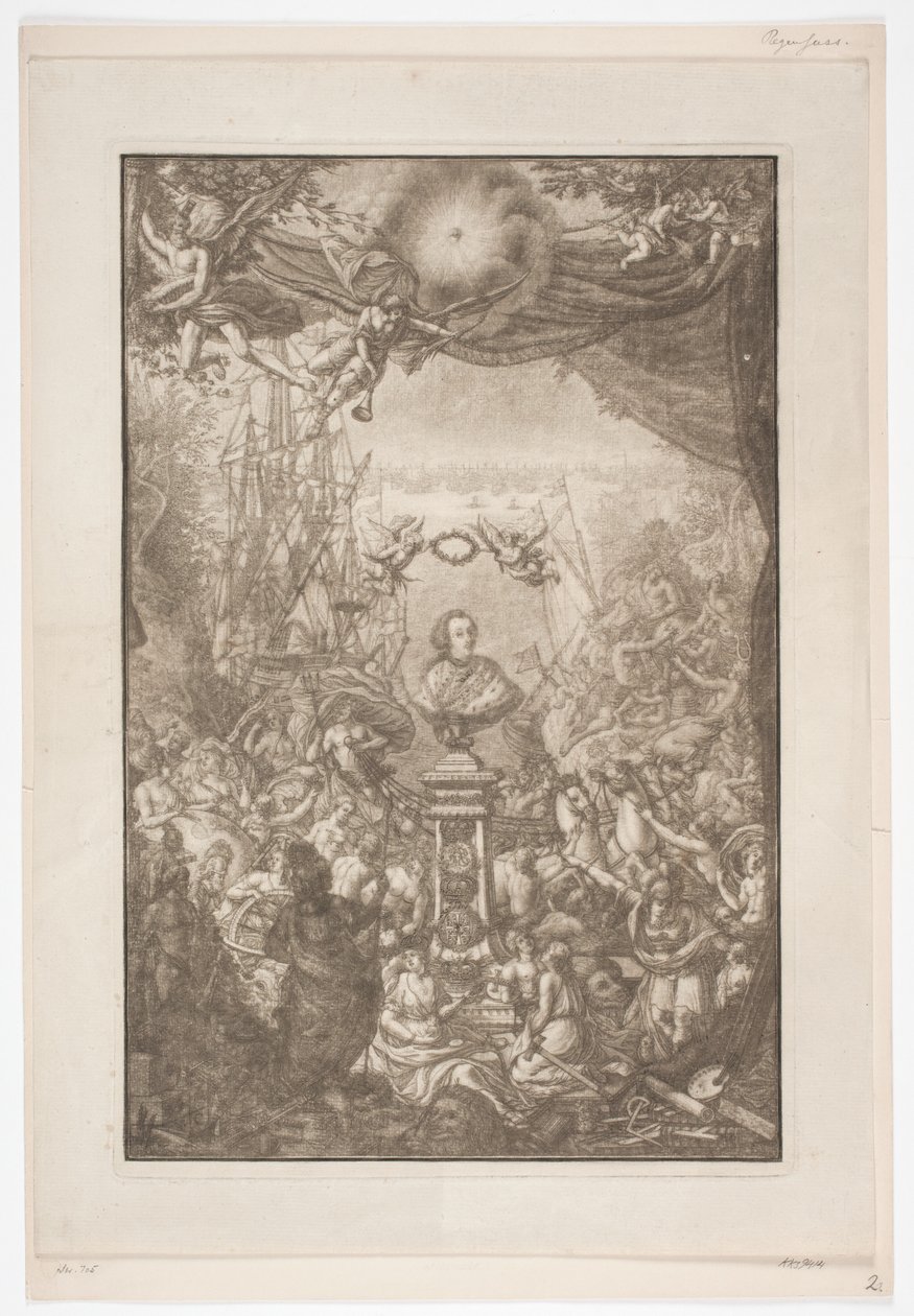 Portada con busto de Federico V para la obra Auserlesene Schenecken, Muscheln de Franz Michael Regenfus