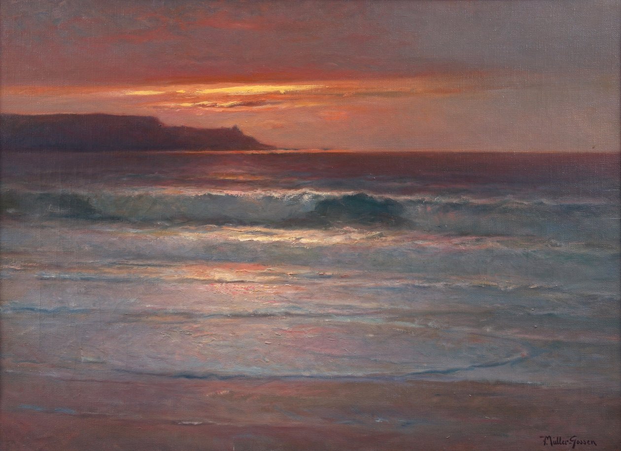 Los últimos rayos del verano sobre el oleaje, c.1890-1900 (óleo sobre lienzo) de Franz Muller Gossen