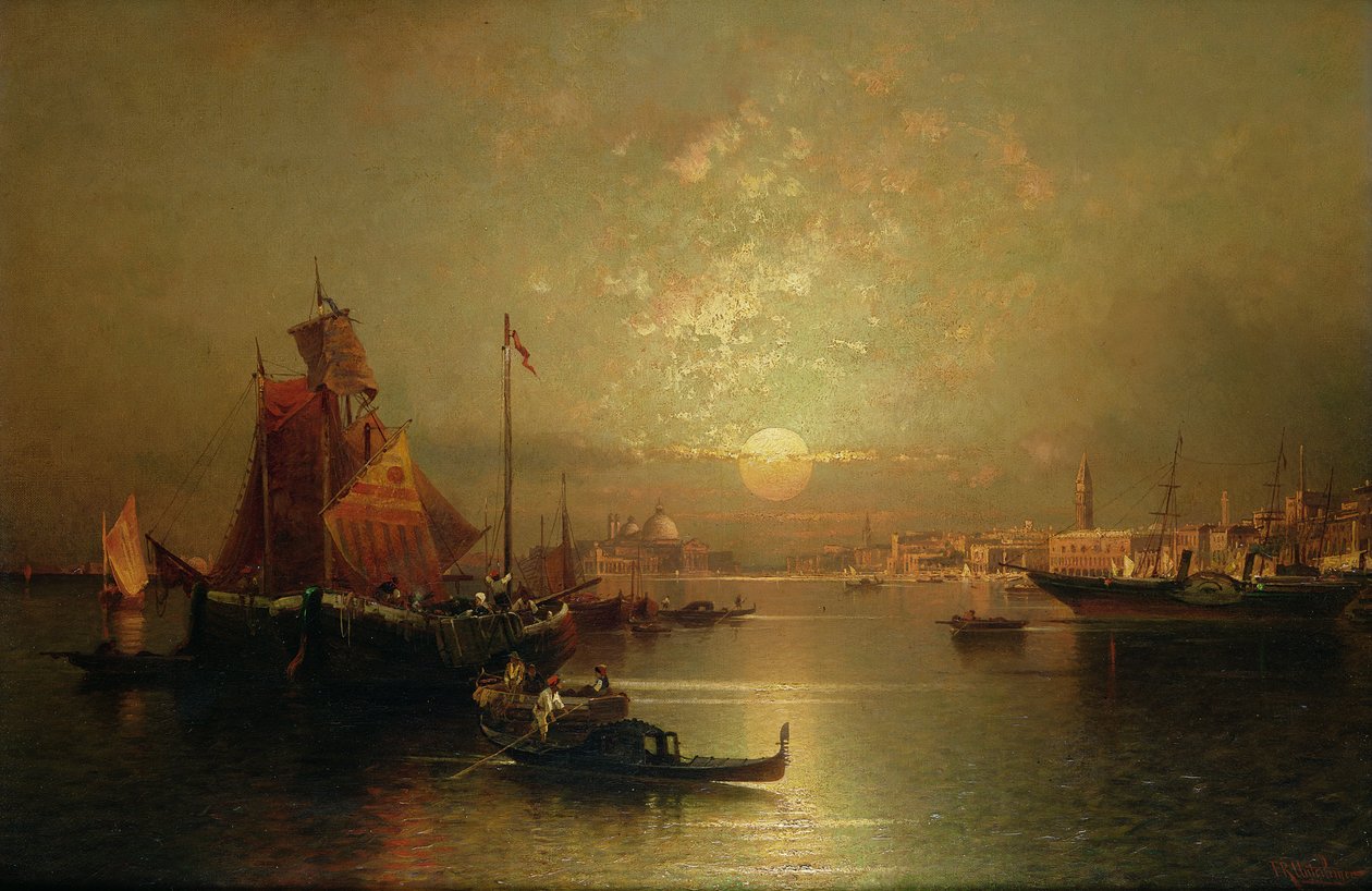 Embarcaciones en la laguna, Venecia, al atardecer de Franz Richard Unterberger